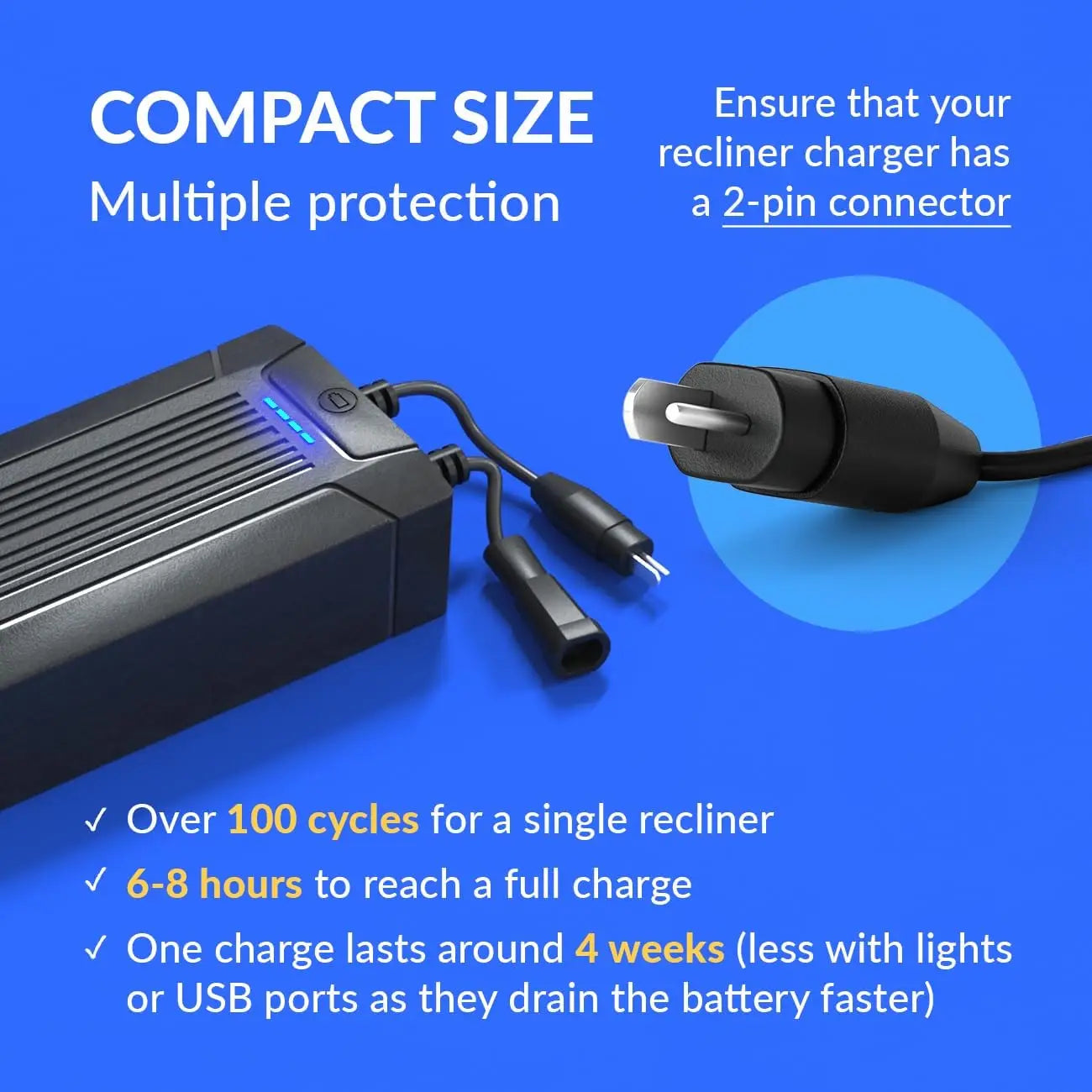 Universal Recliner Battery Pack β Rechargeable 2-Pin Power Supply for Power Recliners